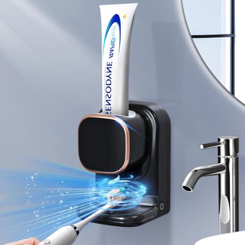 In die obere Einheit, circa 6 cm breit und hoch, 4 cm tief, wird von oben die Tube gesteckt. Der Sensor mit dem Dosier-Automatismus befindet unterhalb.
